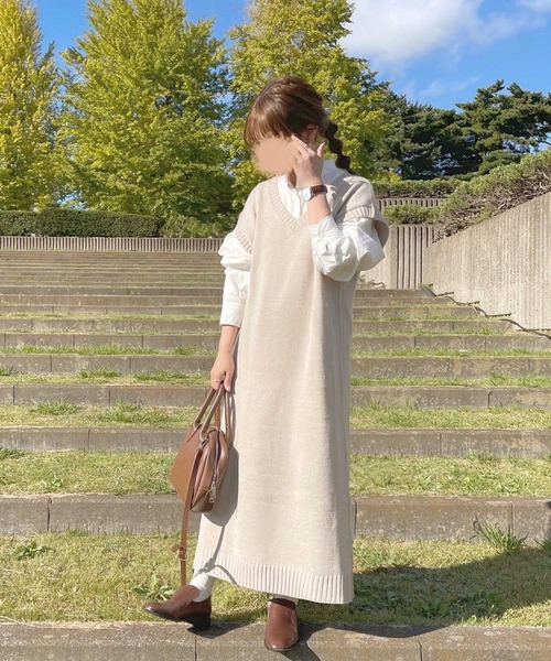 chocomee（チョコミー）の「ロングベストワンピ（ワンピース・レディース・ベージュ/ブラウン・ONESIZE）」の11枚目の写真