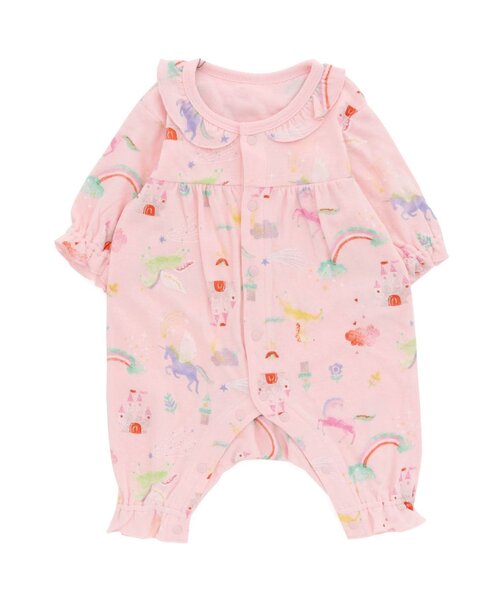 Ampersand(アンパサンド)の「ユニコーン&ペガサス柄カバーオール(ロンパース・キッズ・キナリ/ピンク・60/70/80)」の1枚目の写真