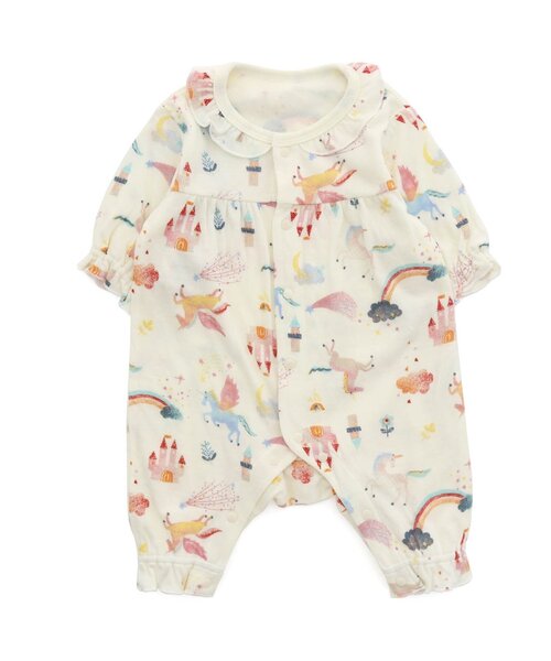 Ampersand(アンパサンド)の「ユニコーン&ペガサス柄カバーオール(ロンパース・キッズ・キナリ/ピンク・60/70/80)」の2枚目の写真