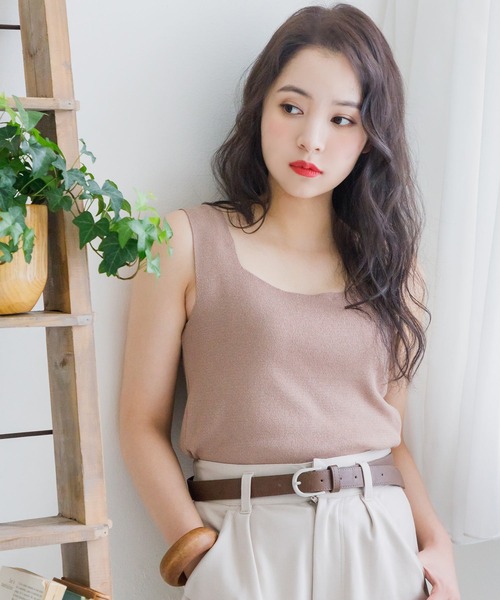 ETRE TOKYO / 新品・未使用 スクエアネックニットタンク　ベージュ スクエアネックニットタンク【洗濯機洗い可】（タンクトップ