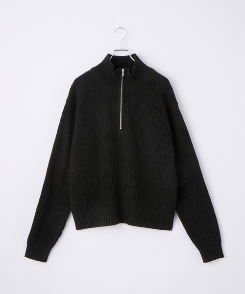EMMA CLOTHES(エマクローズ)の「ハーフジップアゼ編みニットプルオーバー(ニット/セーター・メンズ・グレー/オフホワイト/ブラック/グリーン/ネイビー/オレンジ/チャコール/ライトブルー/ワイン/ベージュ/ブルー・M/L)」の12枚目の写真
