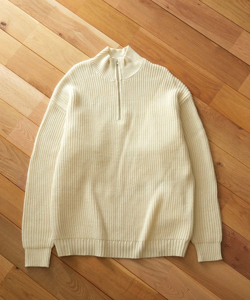 EMMA CLOTHES（エマクローズ）の「ハーフジップアゼ編みプルオーバールーズニット EMMA CLOTHES（ニット/セーター・メンズ・グレー/オフホワイト/ブラック/グリーン/ネイビー/オレンジ/チャコール/ライトブルー/ワイン/ベージュ/ブルー・M/L）」の12枚目の写真