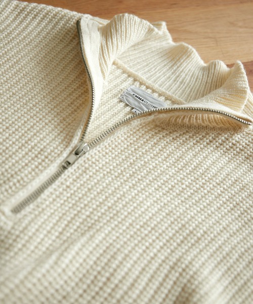 EMMA CLOTHES（エマクローズ）の「ハーフジップアゼ編みプルオーバールーズニット EMMA CLOTHES（ニット/セーター・メンズ・グレー/オフホワイト/ブラック/グリーン/ネイビー/オレンジ/チャコール/ライトブルー/ワイン/ベージュ/ブルー・M/L）」の17枚目の写真