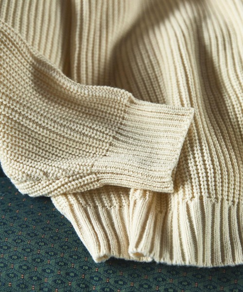 EMMA CLOTHES（エマクローズ）の「ハーフジップアゼ編みプルオーバールーズニット EMMA CLOTHES（ニット/セーター・メンズ・グレー/オフホワイト/ブラック/グリーン/ネイビー/オレンジ/チャコール/ライトブルー/ワイン/ベージュ/ブルー・M/L）」の19枚目の写真