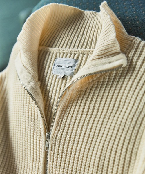 EMMA CLOTHES（エマクローズ）の「ハーフジップアゼ編みプルオーバールーズニット EMMA CLOTHES（ニット/セーター・メンズ・グレー/オフホワイト/ブラック/グリーン/ネイビー/オレンジ/チャコール/ライトブルー/ワイン/ベージュ/ブルー・M/L）」の20枚目の写真