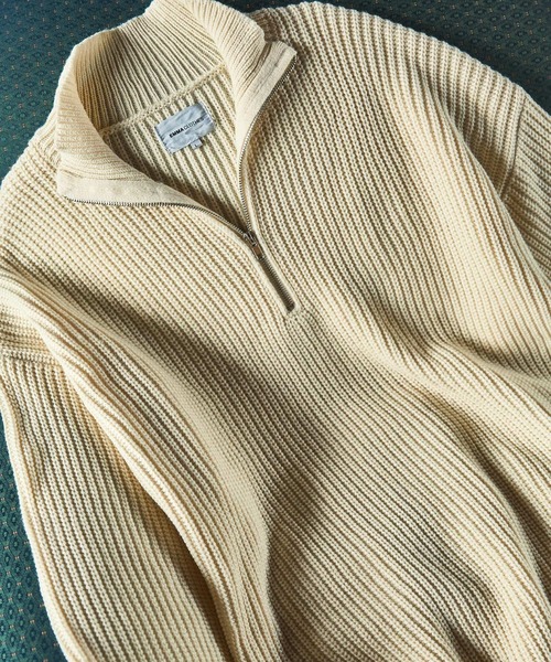 EMMA CLOTHES（エマクローズ）の「ハーフジップアゼ編みプルオーバールーズニット EMMA CLOTHES（ニット/セーター・メンズ・グレー/オフホワイト/ブラック/グリーン/ネイビー/オレンジ/チャコール/ライトブルー/ワイン/ベージュ/ブルー・M/L）」の22枚目の写真