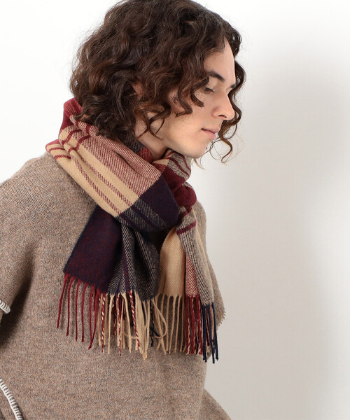 Purple&Yellow（パープルアンドイエロー）の「大判チェック ストール（ストール/ショール・メンズ・ボルドー/ネイビー/ベージュ・FREE）」の2枚目の写真
