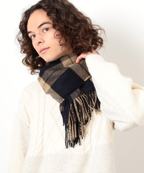 Purple&Yellow（パープルアンドイエロー）の「大判チェック ストール（ストール/ショール・メンズ・ボルドー/ネイビー/ベージュ・FREE）」の4枚目の写真