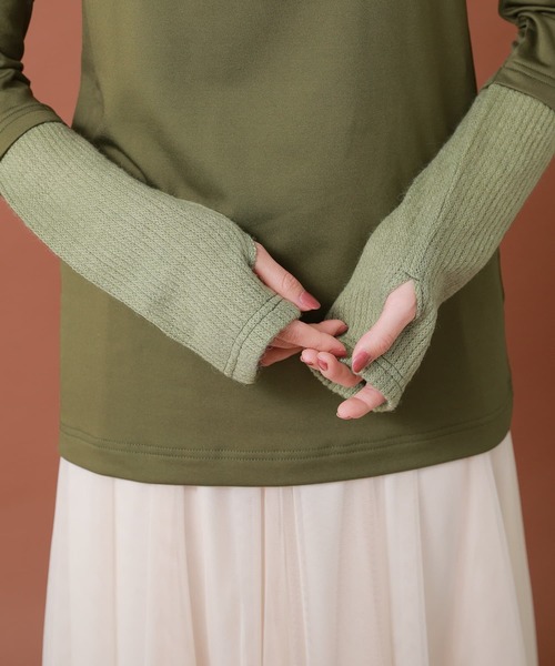 osharewalker（オシャレウォーカー）の「【廃盤】『裏起毛リブ袖切替インナーカットソー』（Tシャツ/カットソー・レディース・ブラック/杢グレー/グリーン/ネイビー・M/L/LL）」の8枚目の写真