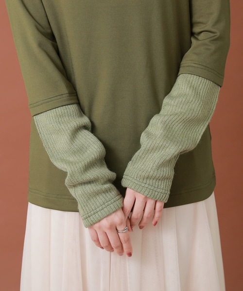 osharewalker（オシャレウォーカー）の「【廃盤】『裏起毛リブ袖切替インナーカットソー』（Tシャツ/カットソー・レディース・ブラック/杢グレー/グリーン/ネイビー・M/L/LL）」の9枚目の写真