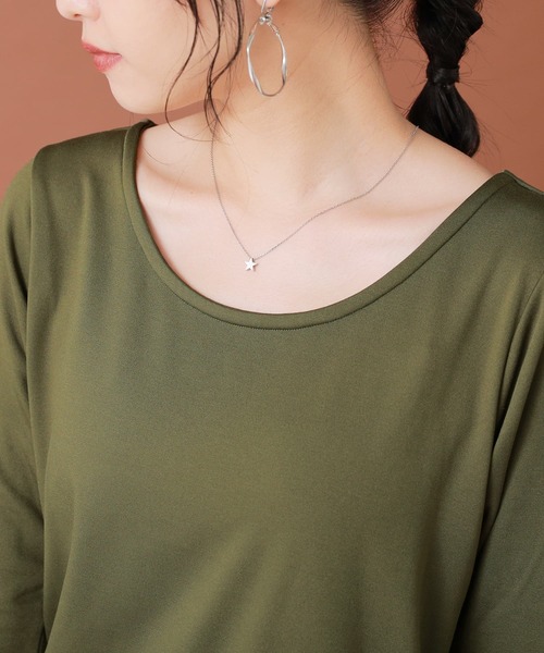 osharewalker（オシャレウォーカー）の「【廃盤】『裏起毛リブ袖切替インナーカットソー』（Tシャツ/カットソー・レディース・ブラック/杢グレー/グリーン/ネイビー・M/L/LL）」の10枚目の写真