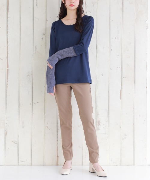 osharewalker（オシャレウォーカー）の「【廃盤】『裏起毛リブ袖切替インナーカットソー』（Tシャツ/カットソー・レディース・ブラック/杢グレー/グリーン/ネイビー・M/L/LL）」の14枚目の写真