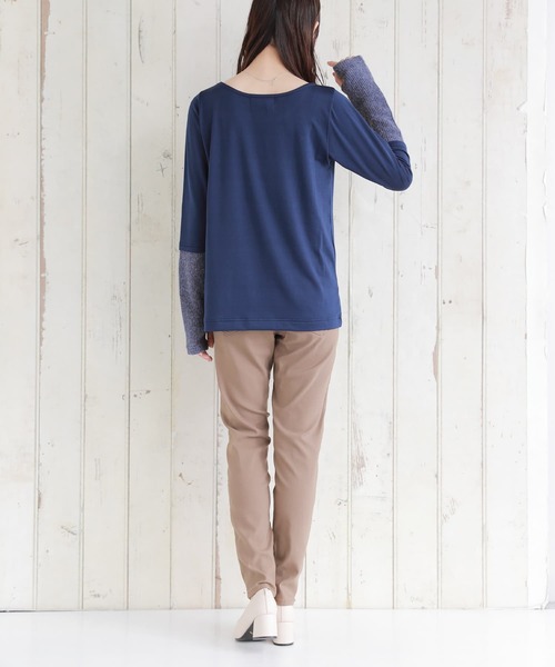 osharewalker（オシャレウォーカー）の「【廃盤】『裏起毛リブ袖切替インナーカットソー』（Tシャツ/カットソー・レディース・ブラック/杢グレー/グリーン/ネイビー・M/L/LL）」の16枚目の写真