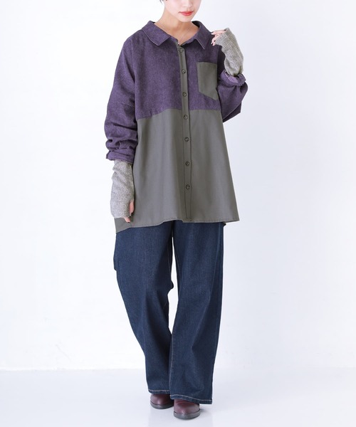 osharewalker（オシャレウォーカー）の「【廃盤】『裏起毛リブ袖切替インナーカットソー』（Tシャツ/カットソー・レディース・ブラック/杢グレー/グリーン/ネイビー・M/L/LL）」の21枚目の写真