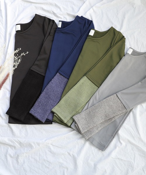 osharewalker（オシャレウォーカー）の「【廃盤】『裏起毛リブ袖切替インナーカットソー』（Tシャツ/カットソー・レディース・ブラック/杢グレー/グリーン/ネイビー・M/L/LL）」の22枚目の写真