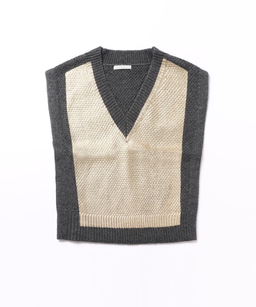 Liyoca（リヨカ）の「【Liyoca】鹿の子編み箔プリントベスト -手洗い可-（ベスト・レディース・ベージュ/カーキ/オフホワイト/チャコールグレー・FREE）」の3枚目の写真