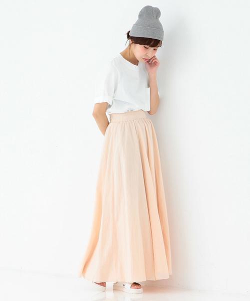 Another Edition(アナザーエディション)の「ギャザーロングスカート/AEBC C ギャザー LONG SK◆(スカート・レディース・ホワイト/ライトピンク/オリーブ・フリ-)」の3枚目の写真