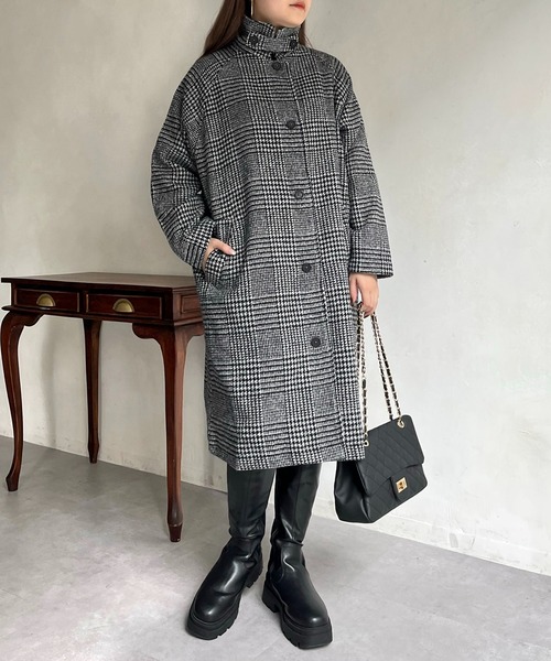 prose verse（プロズヴェール）の「グレンチェックスタンドカラーコート（その他アウター・レディース・グレー/チャコール・ﾌﾘ-）」の2枚目の写真