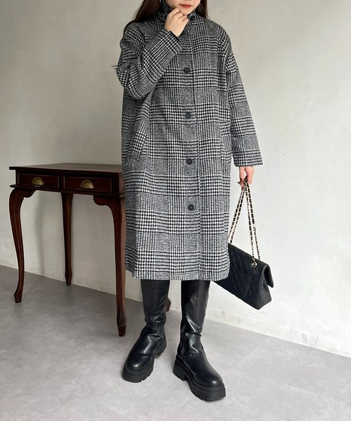 prose verse（プロズヴェール）の「グレンチェックスタンドカラーコート（その他アウター・レディース・グレー/チャコール・ﾌﾘ-）」の14枚目の写真