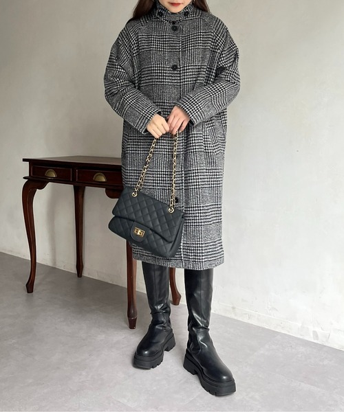 prose verse（プロズヴェール）の「グレンチェックスタンドカラーコート（その他アウター・レディース・グレー/チャコール・ﾌﾘ-）」の6枚目の写真