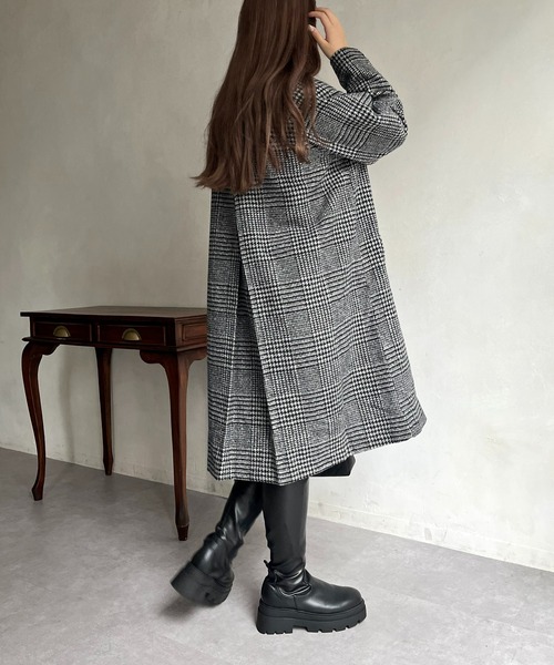 prose verse（プロズヴェール）の「グレンチェックスタンドカラーコート（その他アウター・レディース・グレー/チャコール・ﾌﾘ-）」の3枚目の写真