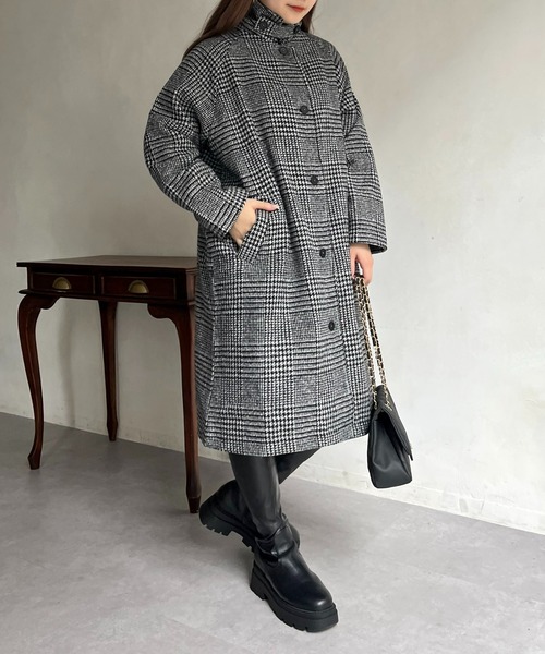 prose verse（プロズヴェール）の「グレンチェックスタンドカラーコート（その他アウター・レディース・グレー/チャコール・ﾌﾘ-）」の12枚目の写真