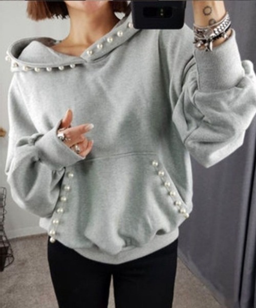 deux amour（ドゥーザムール）の「パールパーカー（その他トップス・レディース・ブラック/グレー・FREE(9)）」の4枚目の写真