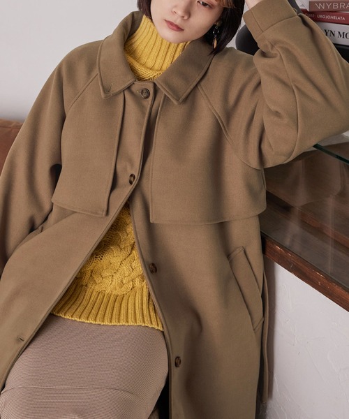 Fashion Letter(ファッションレター)の「アレンジカラー フラップロングコート(ステンカラーコート・レディース・アイボリー/キャメル/ブラウン・M)」の1枚目の写真
