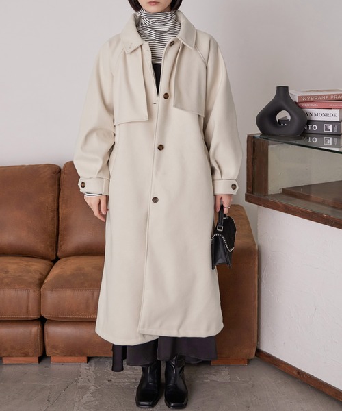 Fashion Letter(ファッションレター)の「アレンジカラー フラップロングコート(ステンカラーコート・レディース・アイボリー/キャメル/ブラウン・M)」の5枚目の写真