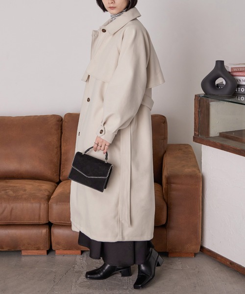 Fashion Letter(ファッションレター)の「アレンジカラー フラップロングコート(ステンカラーコート・レディース・アイボリー/キャメル/ブラウン・M)」の6枚目の写真