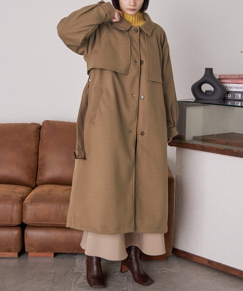 Fashion Letter(ファッションレター)の「アレンジカラー フラップロングコート(ステンカラーコート・レディース・アイボリー/キャメル/ブラウン・M)」の9枚目の写真