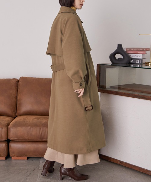 セール】アレンジカラー フラップロングコート（ステンカラーコート