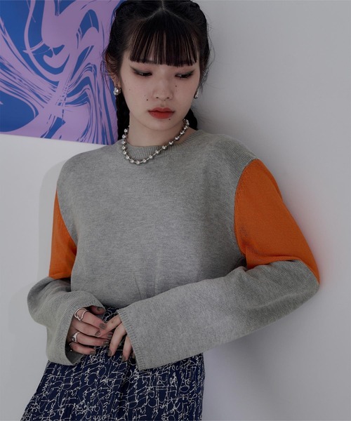 miette（ミエット）の「シアー切替スリーブニット（ニット/セーター・レディース・ブラック/グレー/ネイビー/チャコール/カーキ/アイボリー・FREE）」の4枚目の写真