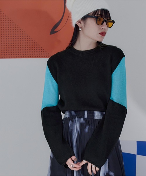 miette（ミエット）の「シアー切替スリーブニット（ニット/セーター・レディース・ブラック/グレー/ネイビー/チャコール/カーキ/アイボリー・FREE）」の3枚目の写真