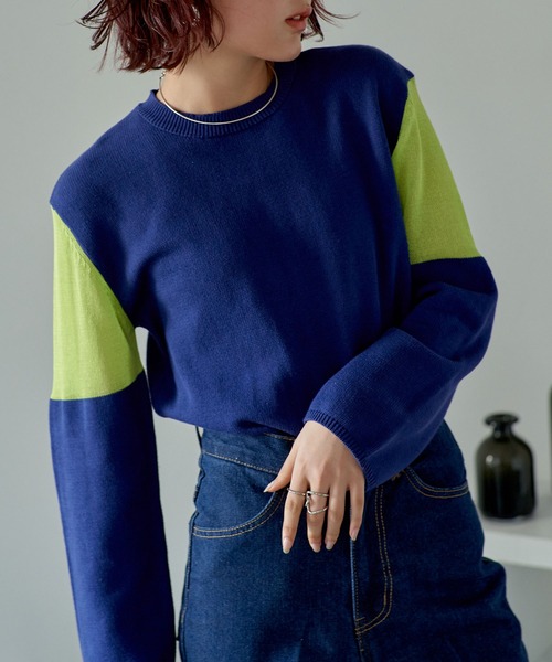 miette（ミエット）の「シアー切替スリーブニット（ニット/セーター・レディース・ブラック/グレー/ネイビー/チャコール/カーキ/アイボリー・FREE）」の9枚目の写真