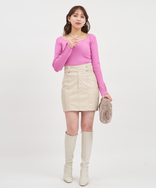 ROYAL PARTY(ロイヤルパーティー)の「ウォッシャブルオープンネック長袖リブニットトップス(ニット/セーター・レディース・ピンク/オレンジ/その他1/ブラック/オフホワイト・FREE)」の18枚目の写真