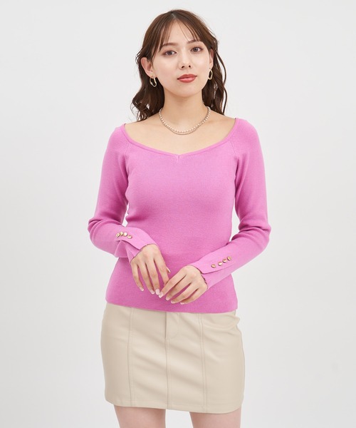 ROYAL PARTY(ロイヤルパーティー)の「ウォッシャブルオープンネック長袖リブニットトップス(ニット/セーター・レディース・ピンク/オレンジ/その他1/ブラック/オフホワイト・FREE)」の17枚目の写真