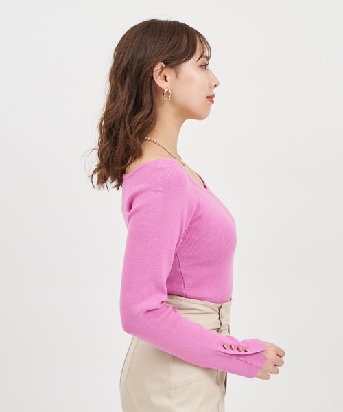 ROYAL PARTY(ロイヤルパーティー)の「ウォッシャブルオープンネック長袖リブニットトップス(ニット/セーター・レディース・ピンク/オレンジ/その他1/ブラック/オフホワイト・FREE)」の15枚目の写真