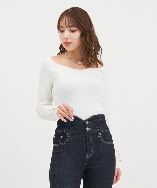 ROYAL PARTY(ロイヤルパーティー)の「ウォッシャブルオープンネック長袖リブニットトップス(ニット/セーター・レディース・ピンク/オレンジ/その他1/ブラック/オフホワイト・FREE)」の21枚目の写真