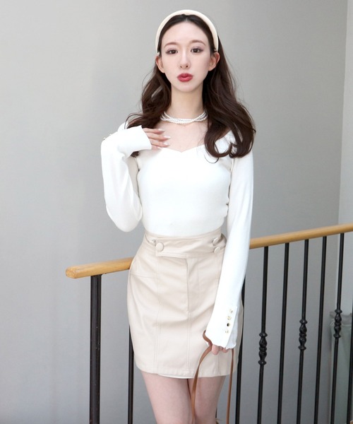 ROYAL PARTY(ロイヤルパーティー)の「ウォッシャブルオープンネック長袖リブニットトップス(ニット/セーター・レディース・ピンク/オレンジ/その他1/ブラック/オフホワイト・FREE)」の8枚目の写真