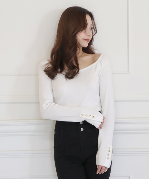 ROYAL PARTY(ロイヤルパーティー)の「ウォッシャブルオープンネック長袖リブニットトップス(ニット/セーター・レディース・ピンク/オレンジ/その他1/ブラック/オフホワイト・FREE)」の10枚目の写真