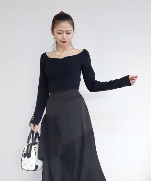 ROYAL PARTY(ロイヤルパーティー)の「ウォッシャブルオープンネック長袖リブニットトップス(ニット/セーター・レディース・ピンク/オレンジ/その他1/ブラック/オフホワイト・FREE)」の9枚目の写真