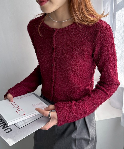 EPIMI E'PIMMY(エピミエピミー)の「【ハンドウォッシャブル】カールヤーンコンパクトクルーカーディガン(カーディガン/ボレロ・レディース・ピンク/カラフル/オフホワイト/ブルー/グレー/ワインレッド・MEDIUM)」の5枚目の写真