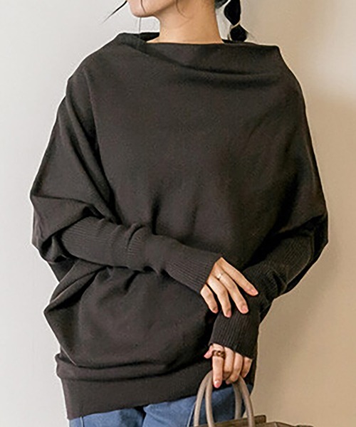 Felt-Maglietta（フェルトマリエッタ）の「変形ボトルネックアシメニット（ニット/セーター・レディース・ブラック/チャコールグレー・LL～3L/M-L）」の3枚目の写真