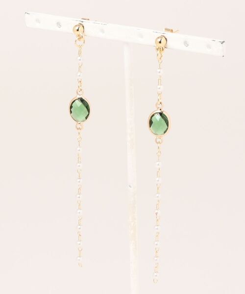 EDIT COLOGNE（エディットコロン）の「ロングパールピアス（ピアス（両耳用）・レディース・グリーン/ブラック・ﾌﾘ-）」の2枚目の写真