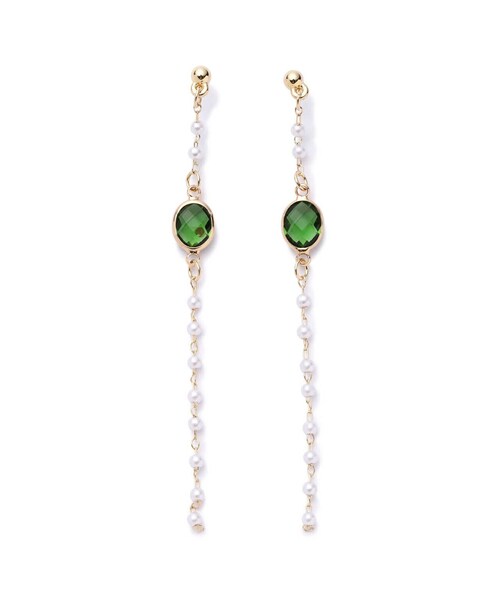 EDIT COLOGNE（エディットコロン）の「ロングパールピアス（ピアス（両耳用）・レディース・グリーン/ブラック・ﾌﾘ-）」の6枚目の写真