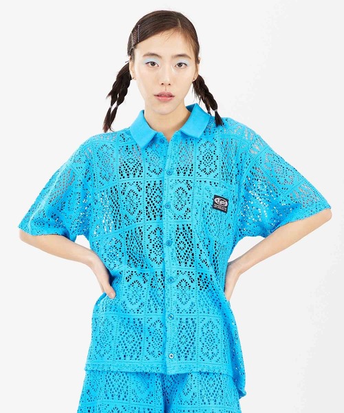 X-girl(エックスガール)の「CROCHET SHIRT(シャツ/ブラウス・レディース・オフホワイト/ブルー/ブラック・S/M)」の10枚目の写真