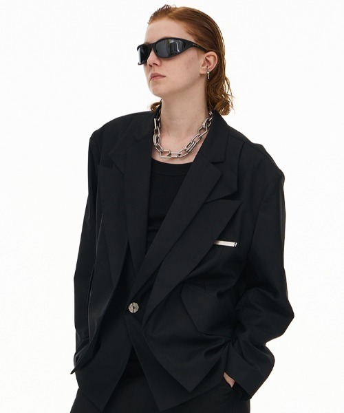 A‘gem 9(エージェムナイン)の「A'GEM/9 × .kom『MODITEC/モディテック』 ワイドシルエット ダブルカラー ジャケット(テーラードジャケット・メンズ・ブラック・M/L)」の3枚目の写真