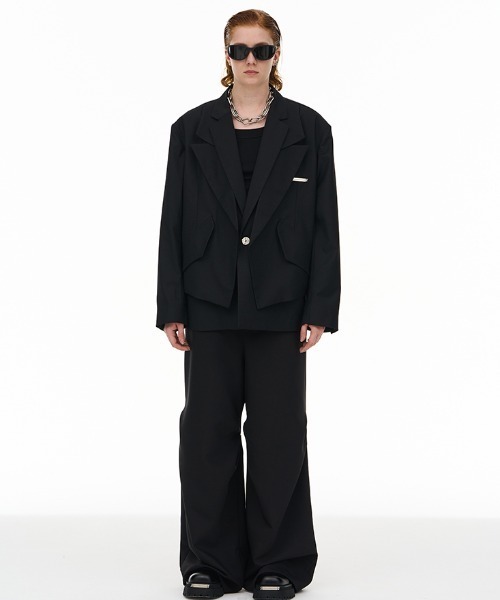 A‘gem 9(エージェムナイン)の「A'GEM/9 × .kom『MODITEC/モディテック』 ワイドシルエット ダブルカラー ジャケット(テーラードジャケット・メンズ・ブラック・M/L)」の5枚目の写真