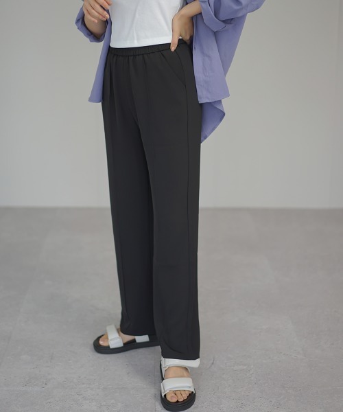 Auntie Rosa（アンティローザ）の「ハイウエストペールトーンカラートラックパンツ（その他パンツ・レディース・サックスブルー/ブラック/ライトベージュ/コーラルピンク・MEDIUM/LARGE/SMALL）」の2枚目の写真